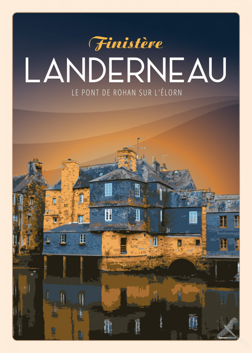 Affiche vintage du pont de Rohan sur l'Élorn à Landerneau