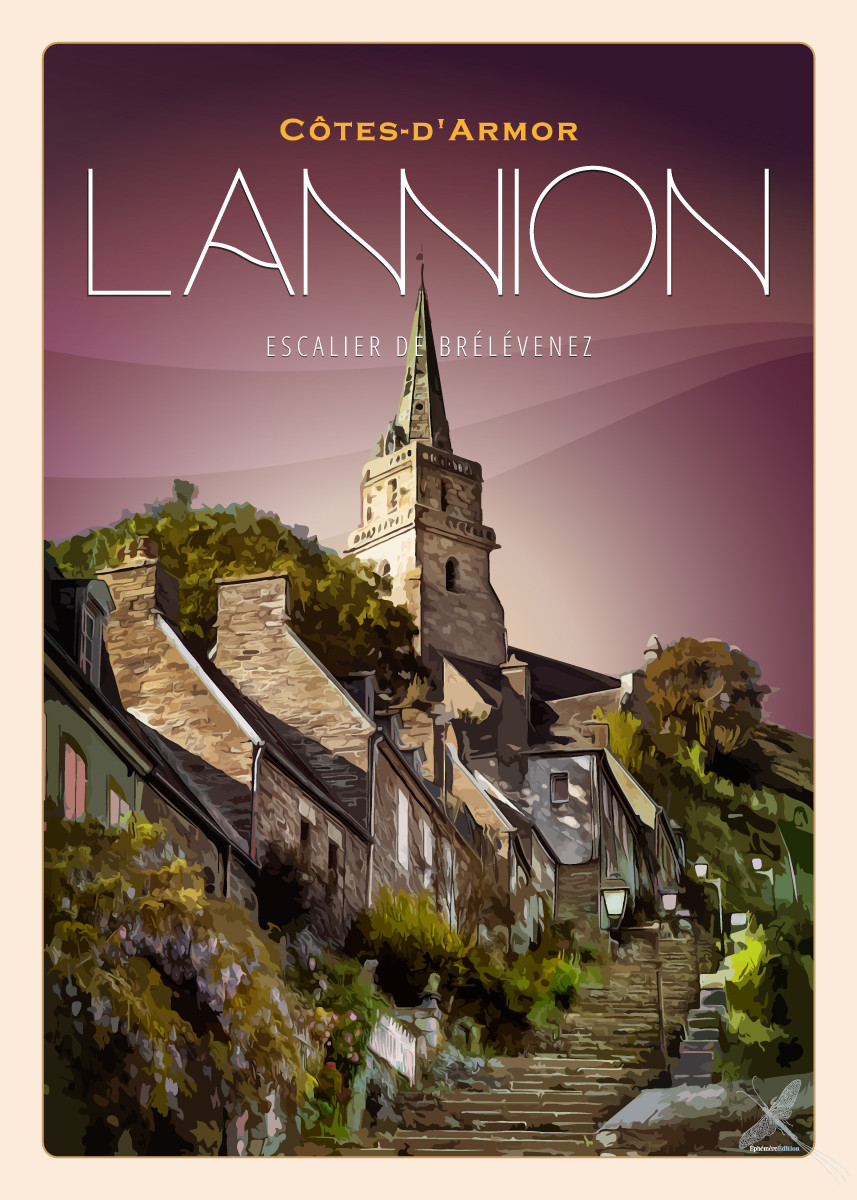 Affiche Vintage de l'Escalier de Brélénevez à Lannion