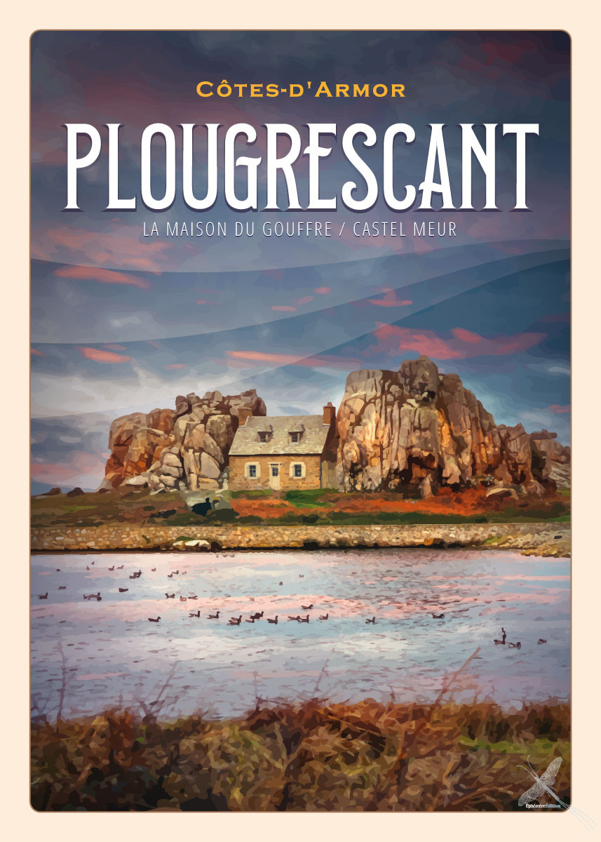 Affiche vintage de la Maison du Gouffre / Castel Meur à Plougrescant