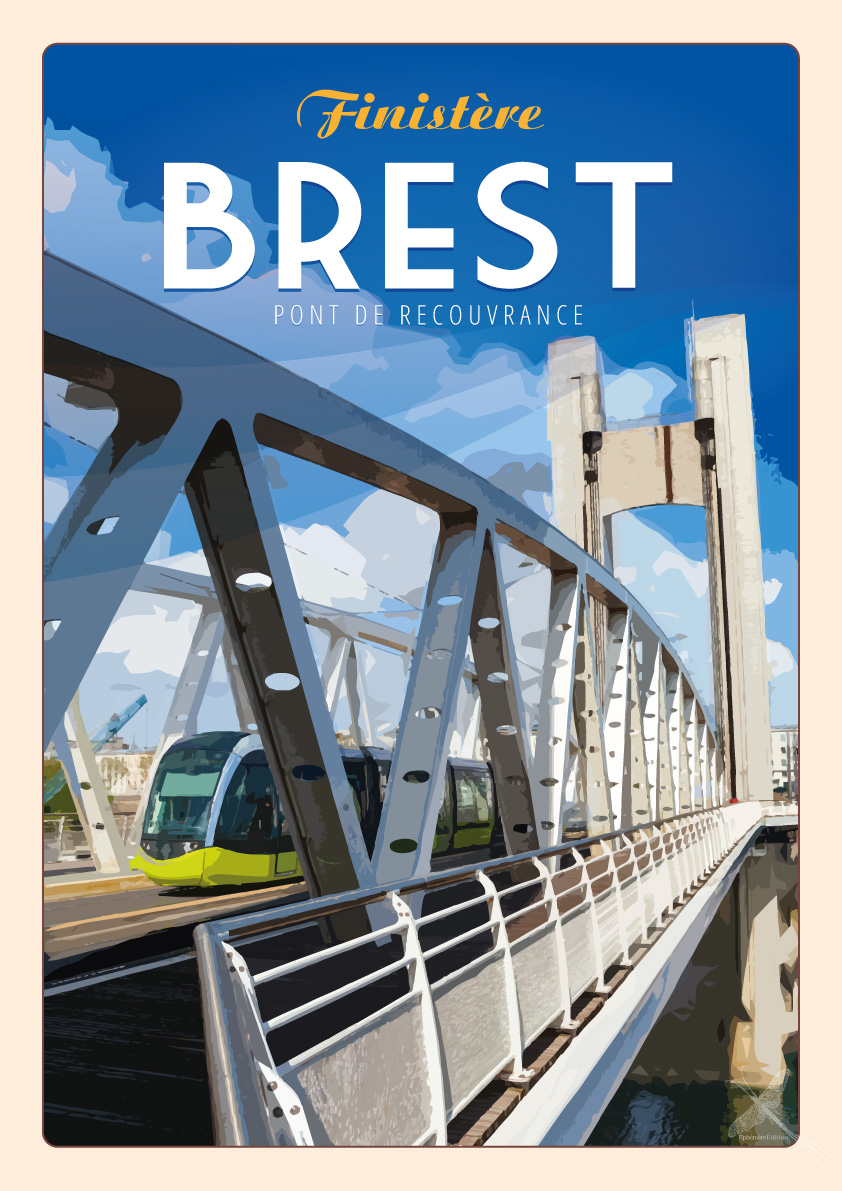 Affiche vintage du Pont de Recouvrance à Brest