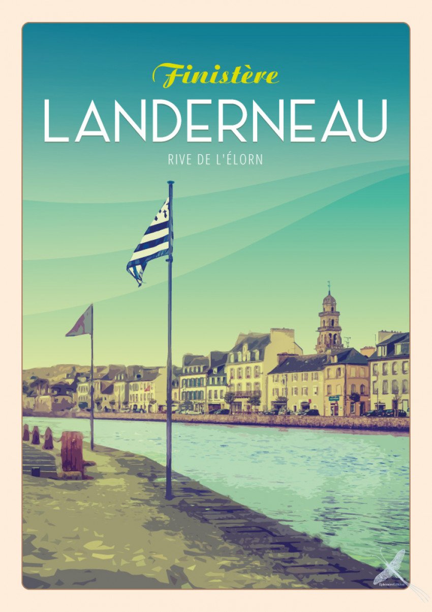 Affiche vintage de la Rive de l'Élorn à Landerneau