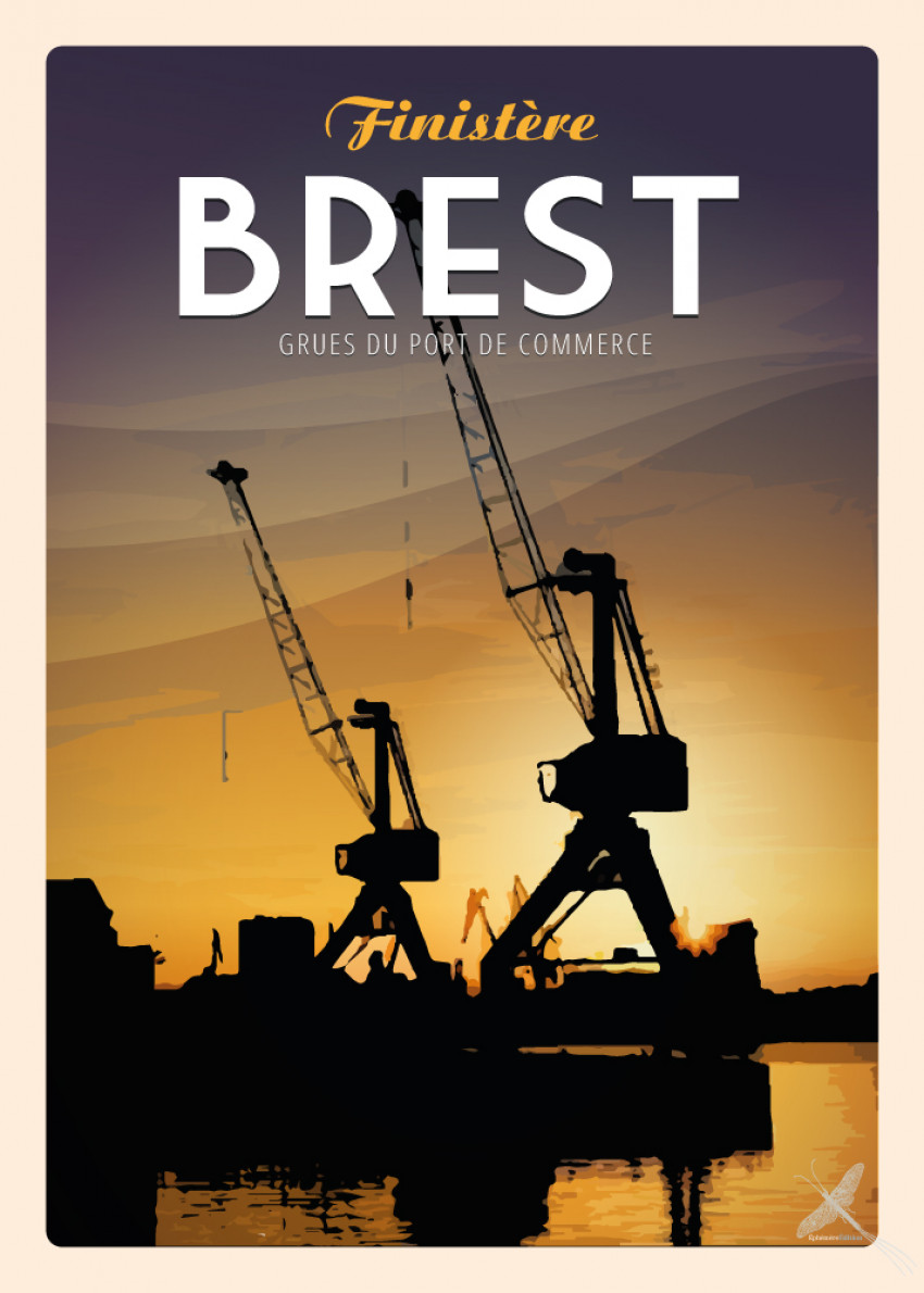 Affiche vintage des Grues du port de commerce à Brest