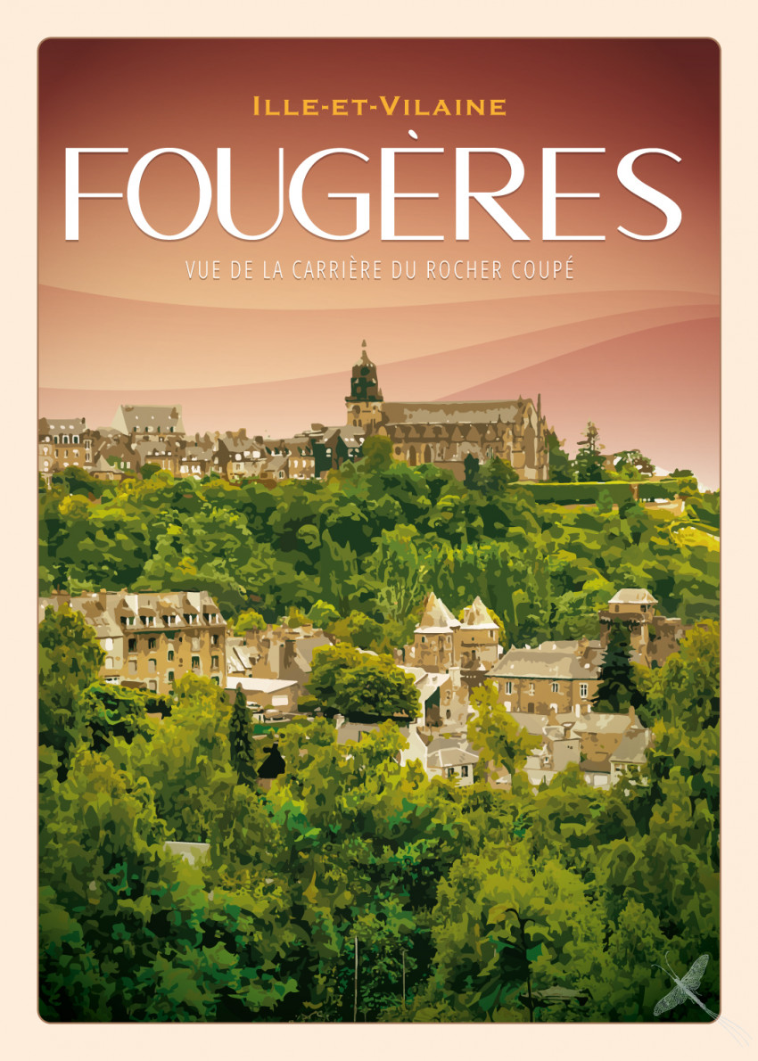 Affiche vintage de la Carrière du Rocher coupé à Fougères